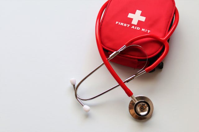 First aid kit and a stethoscope